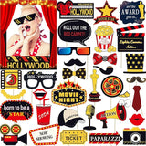34pcs Hollywood Themed Movie Night Party Photo Booth Props Hollywood