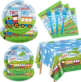 81Pcs Train 2nd Birthday Decorations Including Paper Plates Napkins
