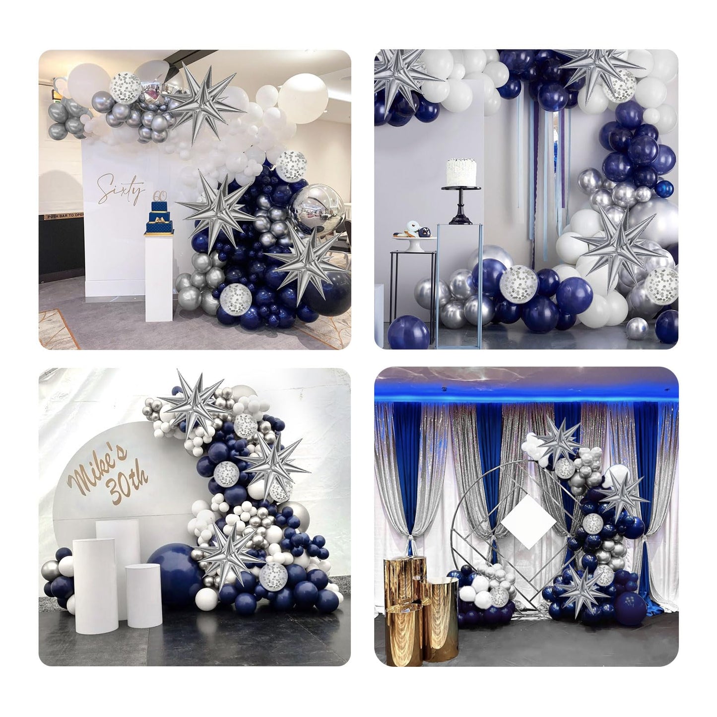 130pcs Navy Blue and Silver Balloon Garland Arch Kit with 3pcs Silver