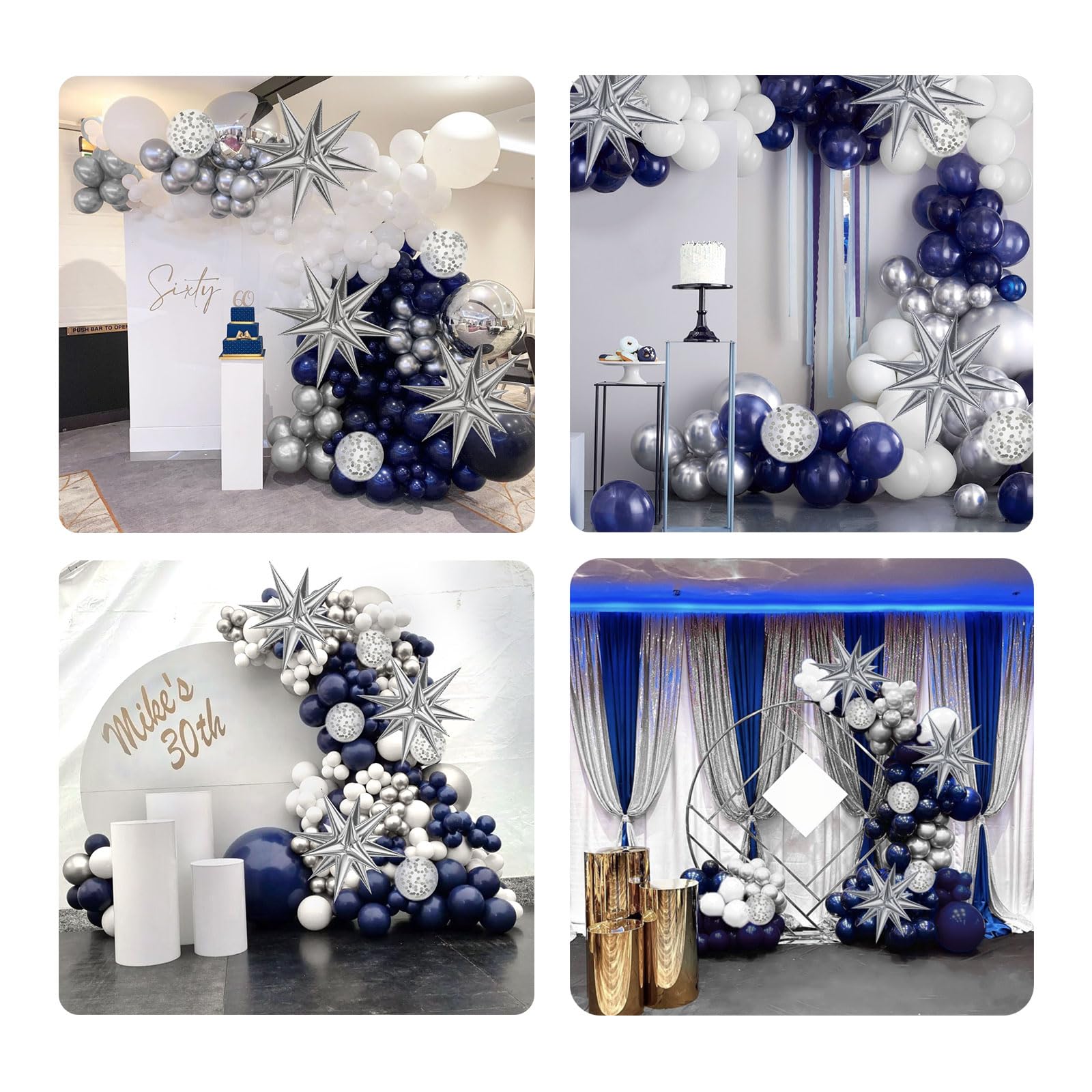 130pcs Navy Blue and Silver Balloon Garland Arch Kit with 3pcs Silver