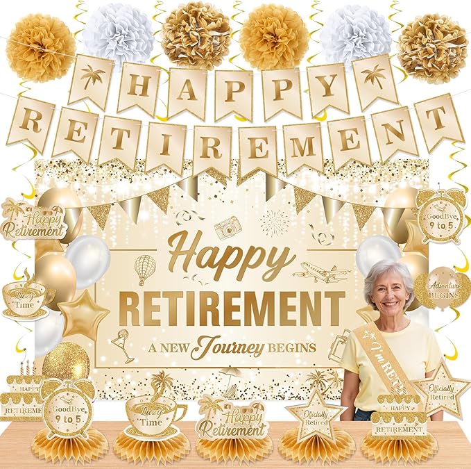 20pcs Retirement Party Decorations for Women Men Gold Happy