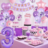 3rd Birthday Decoration for Girls,Pink Purple 3rd Birthday Balloon