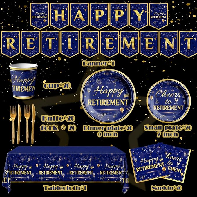 142Pcs Retirement Tableware Party Decorations Happy Retirement Party