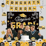 Graduation Decorations 2026 Set - Gold Themed Congrats Grad Banner,