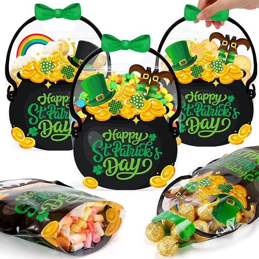 50 Pcs St Patrick's Day Gift Bags Black Cauldron Plastic Pouches