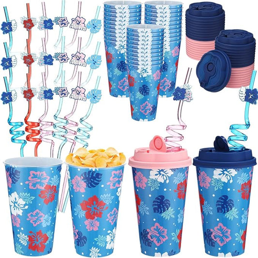 Yungyan 24 Sets Hawaii Hibiscus Cartoon Party Favors Goodie Cups with