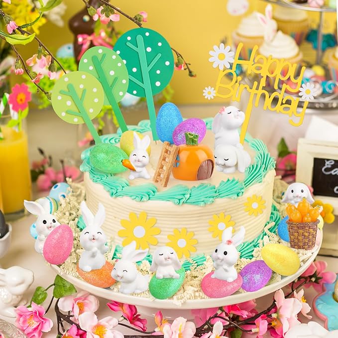 29Pcs Easter Cake Decorations Set with Mini Rabbits Easter Eggs