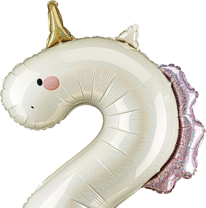 Unicorn Number 2 Balloon PartyDeco 36.5 Inch Pink & White