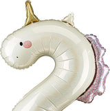 Unicorn Number 2 Balloon PartyDeco 36.5 Inch Pink & White