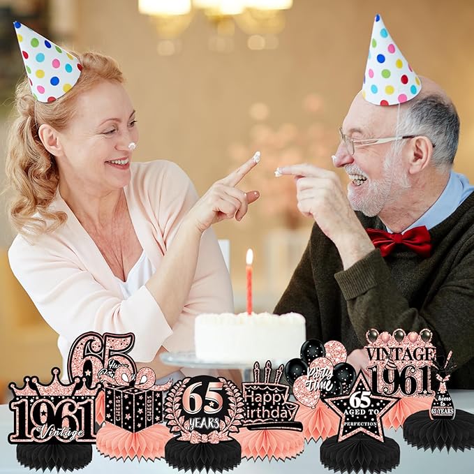 65th Birthday Decorations for Women, 9PCS Vintage Honeycomb