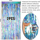 2 Packs Iridescent Foil Fringe Curtain, Neon Transparent Holographic