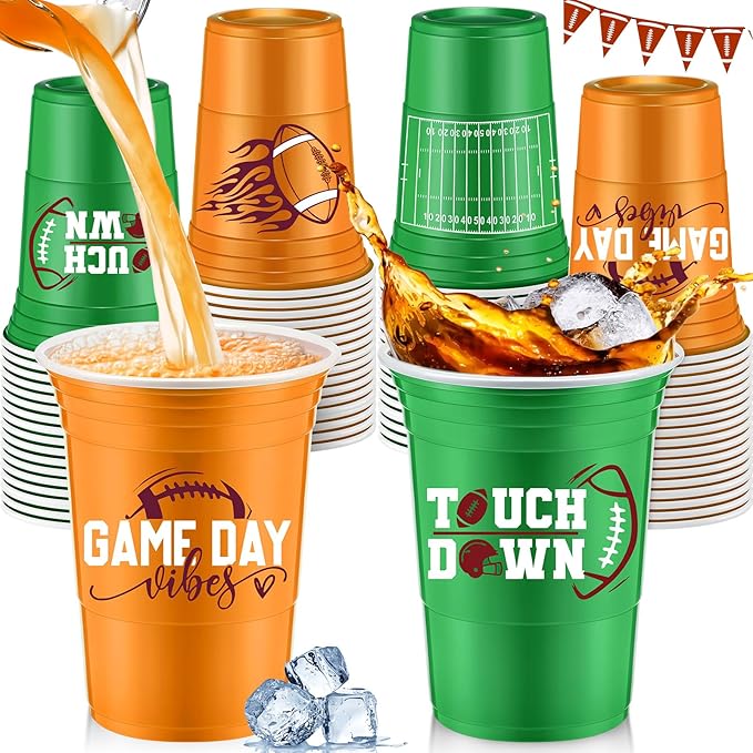 48 Pcs Football Party Supplies 16 oz Thick Plastic Disposable Cups