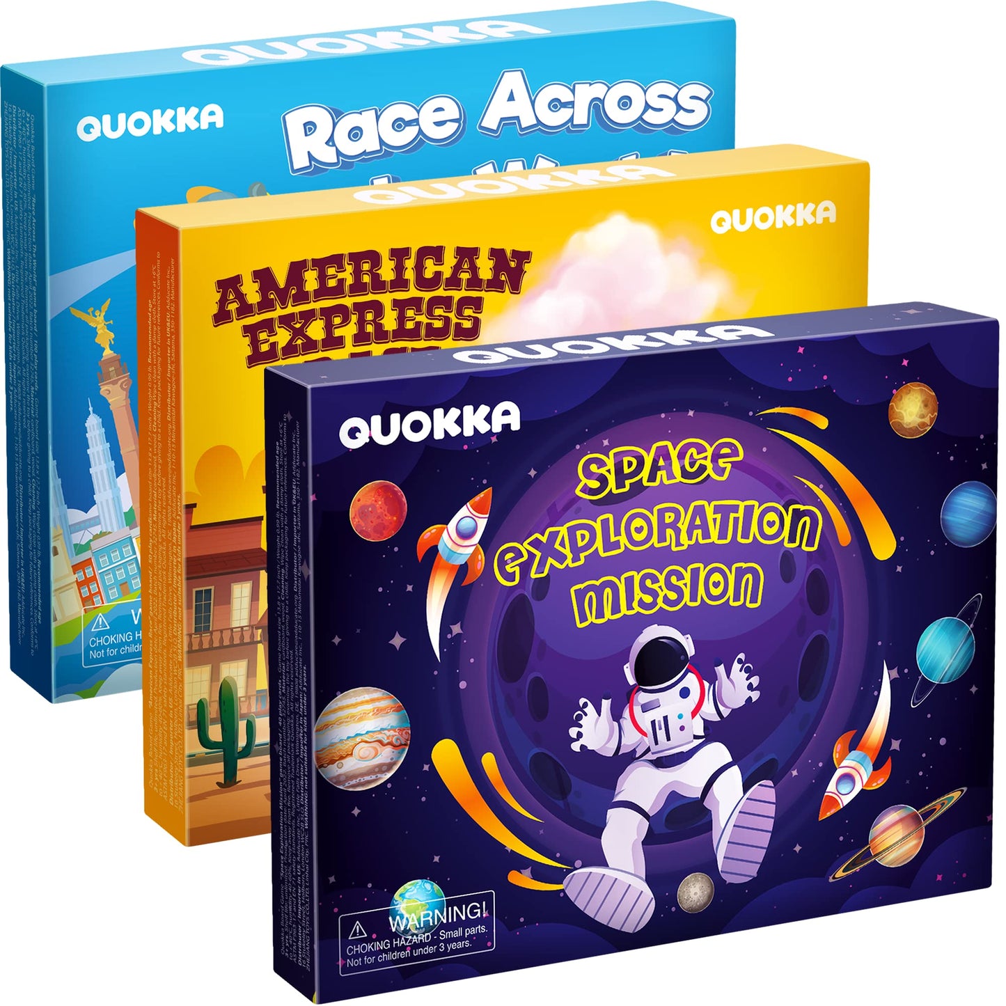 QUOKKA 3X Set Learning Board Games for Kids 8-12 - Educational Trivia