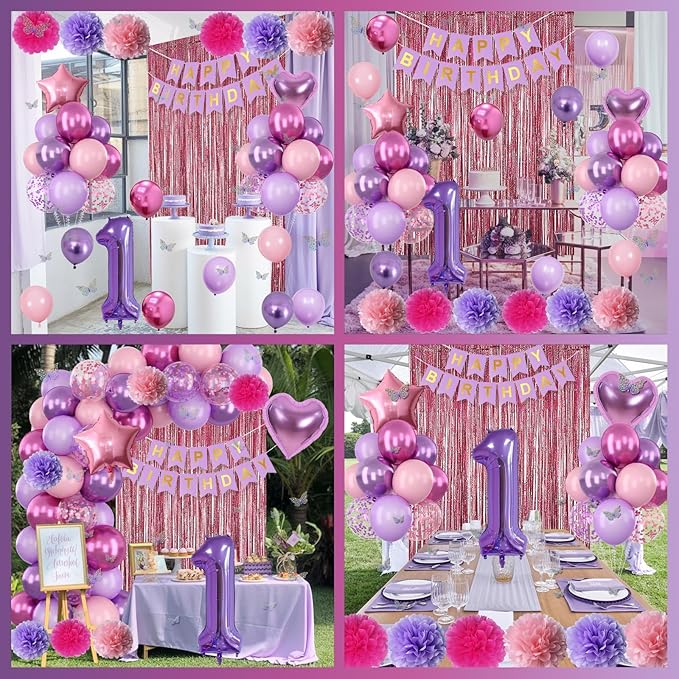 Pink Purple 1st Birthday Party Decorations for Girls Number 1