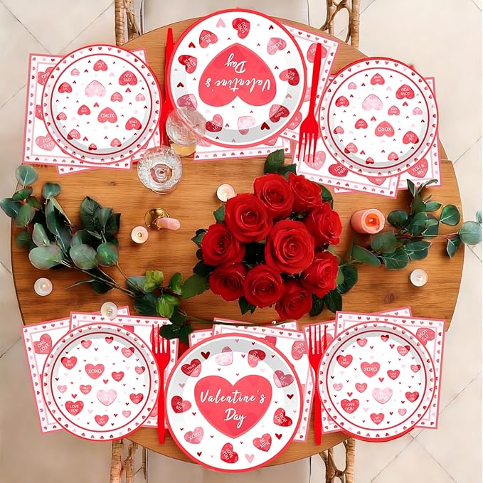 Valentine's Day Plates and Napkins Red Pink XOXO Party Decorations