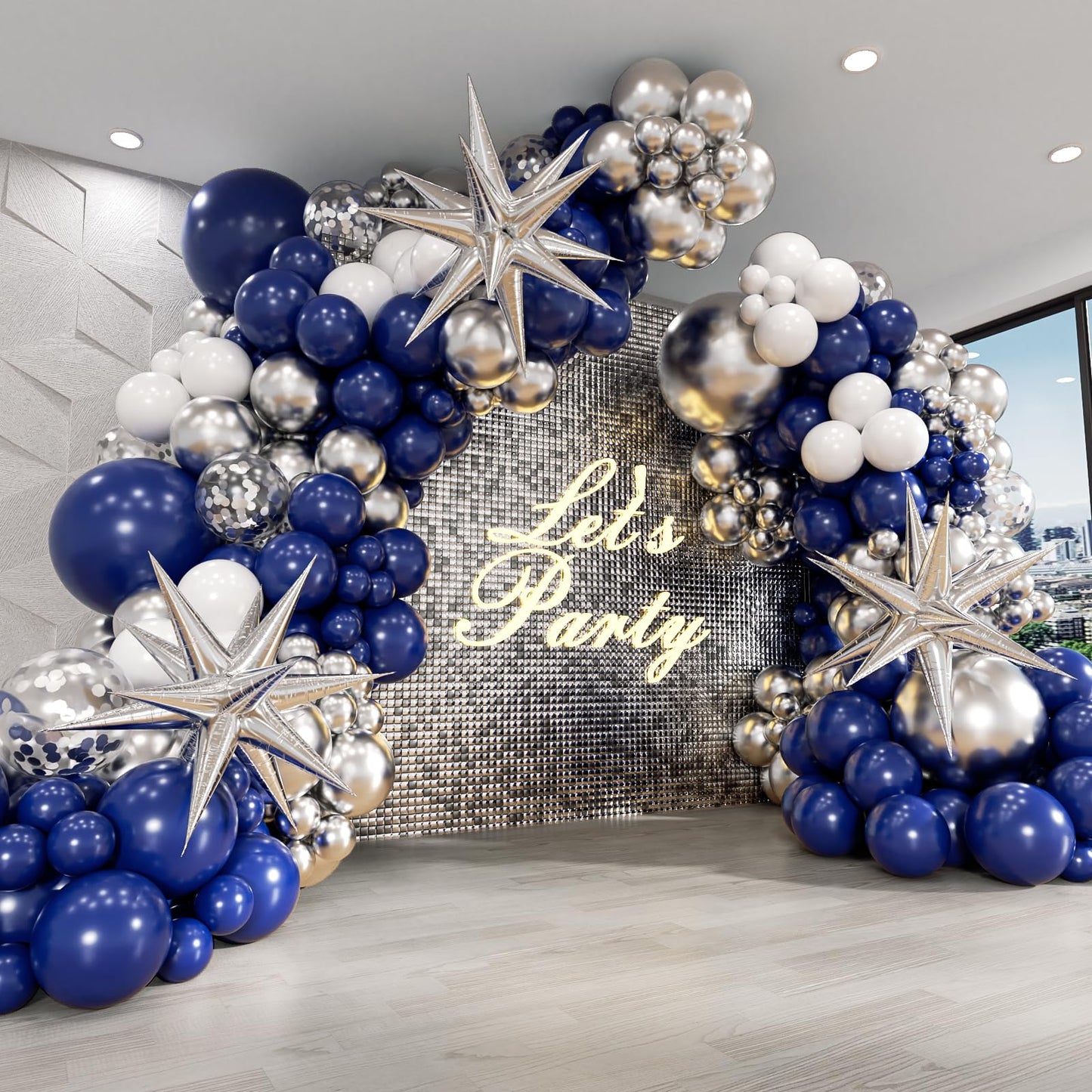 130pcs Navy Blue and Silver Balloon Garland Arch Kit with 3pcs Silver