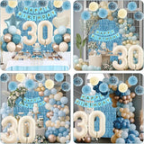 Dusty Blue 30th Birthday Party Decorations for Her Him Beige Cream