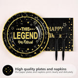 96 Pcs Retirement Party Plates Black and Gold Happy Retirement Party