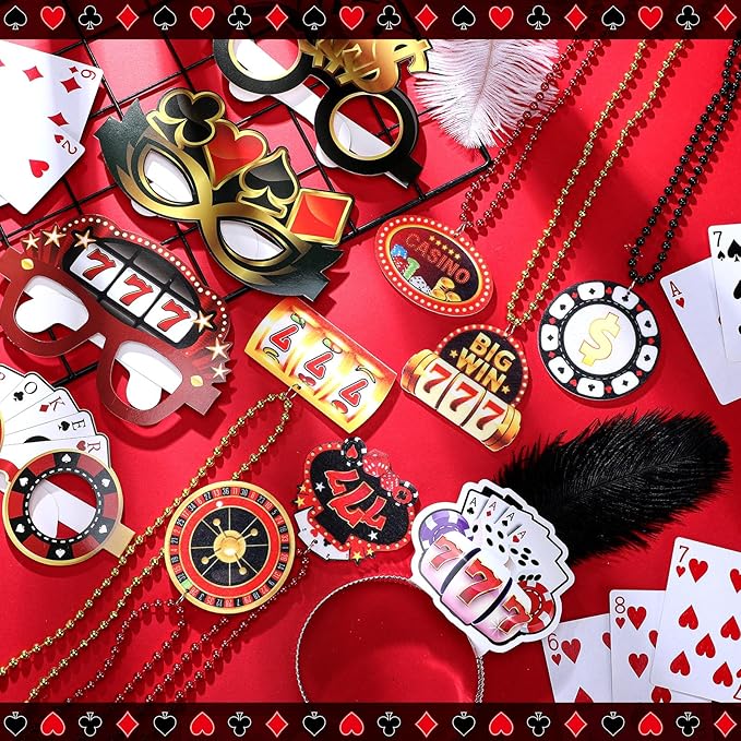 36 Pcs Casino Night Party Supplies 12 Beaded Necklaces 12 Hat