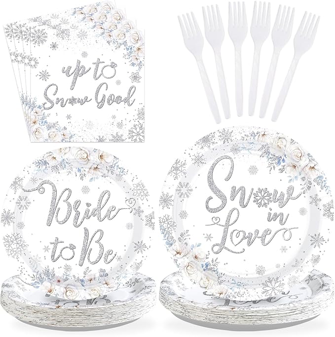 96Pcs Snow in Love Bridal Shower Party Decorations Glitter Silver