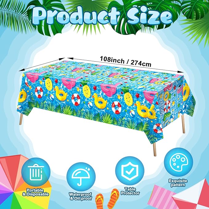 Thyle 3 Pcs Pool Party Tablecloth Plastic Summer Beach Table Cover 54