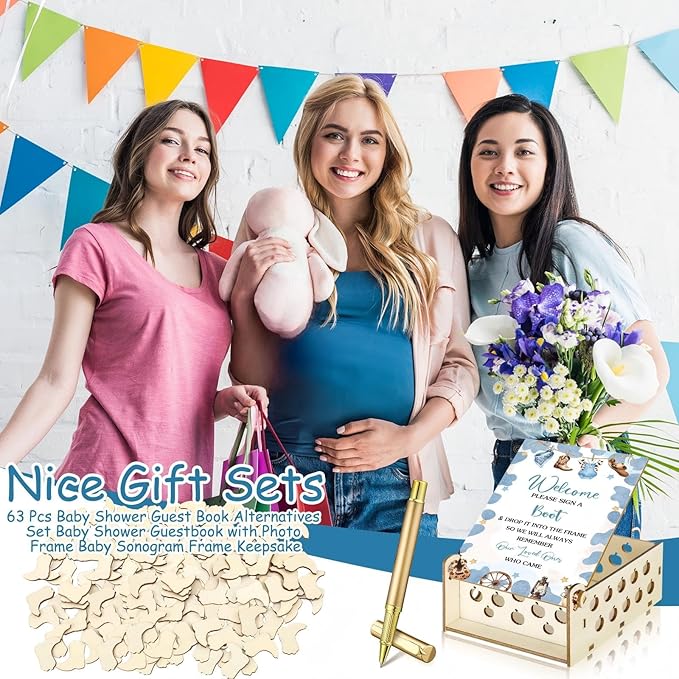 63 Pcs Cowboy Baby Shower Guest Book Alternatives Set Baby Shower