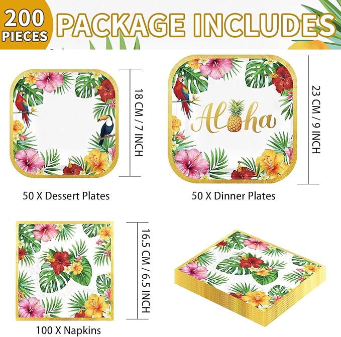 200Pcs Hawaiian Luau Party Decorations Aloha Tropical Hibiscus