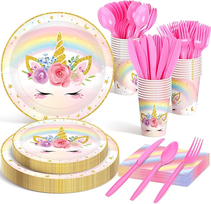 168 Pcs Unicorn Party Tableware Supplies Set Include Rainbow Unicorn