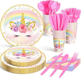 168 Pcs Unicorn Party Tableware Supplies Set Include Rainbow Unicorn