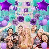 Mermaid Birthday Decorations Purple Teal Blue Party Balloons Happy