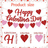 Happy Galentine's Day Banner with Red Pink Glitter Hearts for Home