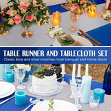 Breling 8 Pack Navy Blue and Silver Disposable Plastic Tablecloths