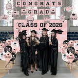 Pink Graduation Decorations 2026 Congrats Grad Banner & Backdrop