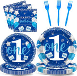 Boy 1st Birthday Party Tableware Set Blue 96 Pcs 24 Guests Paper
