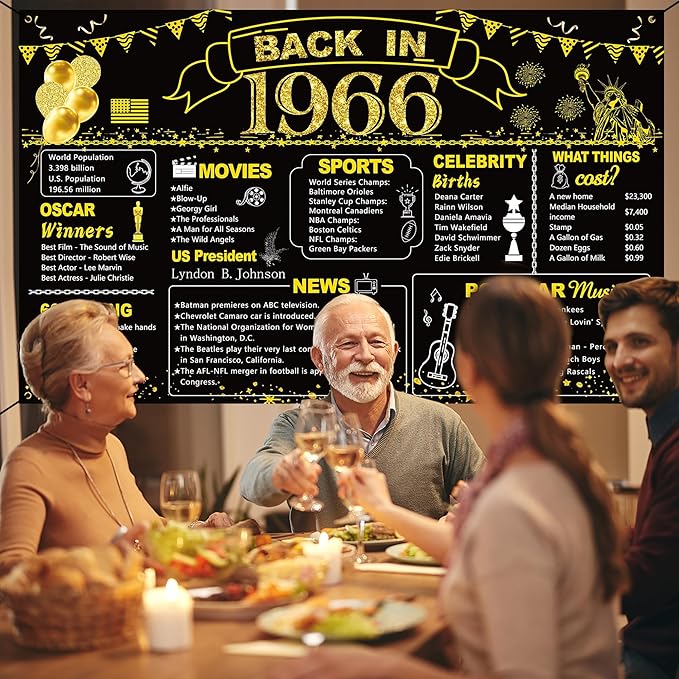 DARUNAXY 60th Birthday Black Gold Party Decoration, Back in 1966