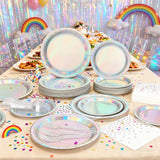 Iridescent Party Plates and Napkins,200pcs | 50 7inch Dessert Plates |