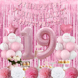 19th Birthday Decorations for Girls Pink Number 19 Balloon Bow