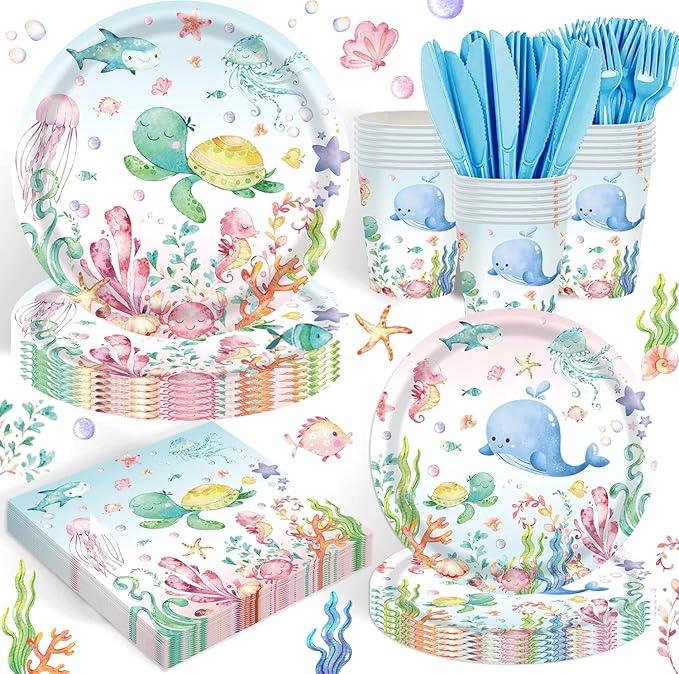 120PCS Under the Sea Party Supplies for Ocean Theme Baby Shower