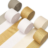 PartyWoo White and Gold Crepe Paper Streamers 6 Rolls 492 ft Pack of