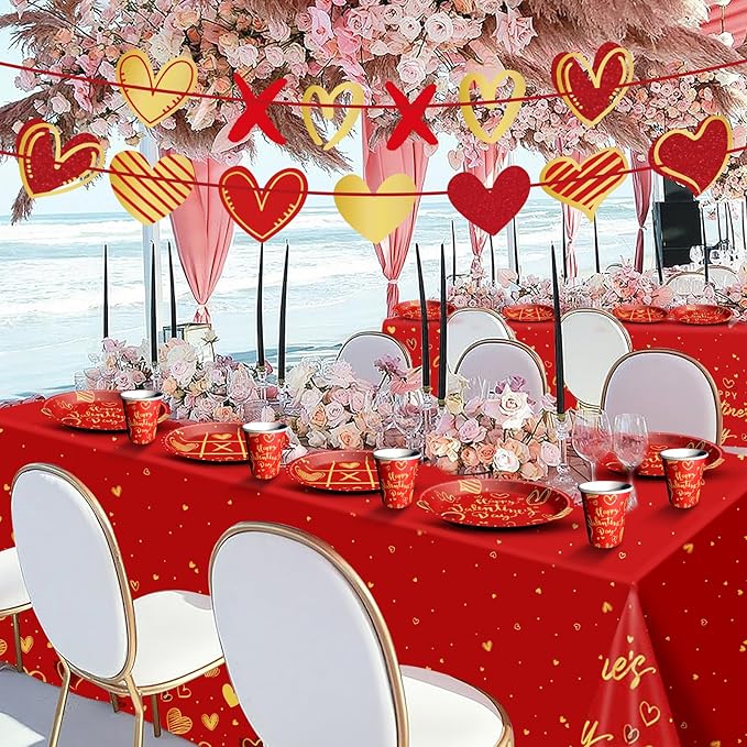 Valentine's Day Party Supplies Tableware Set Red Heart Love Paper