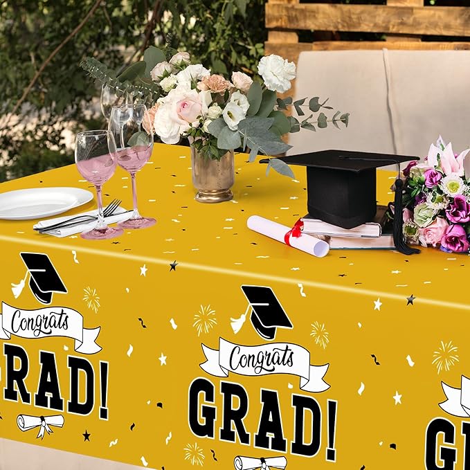 2 PCS 2026 Graduation Table Decorations, 108" X 54" Yellow Plastic