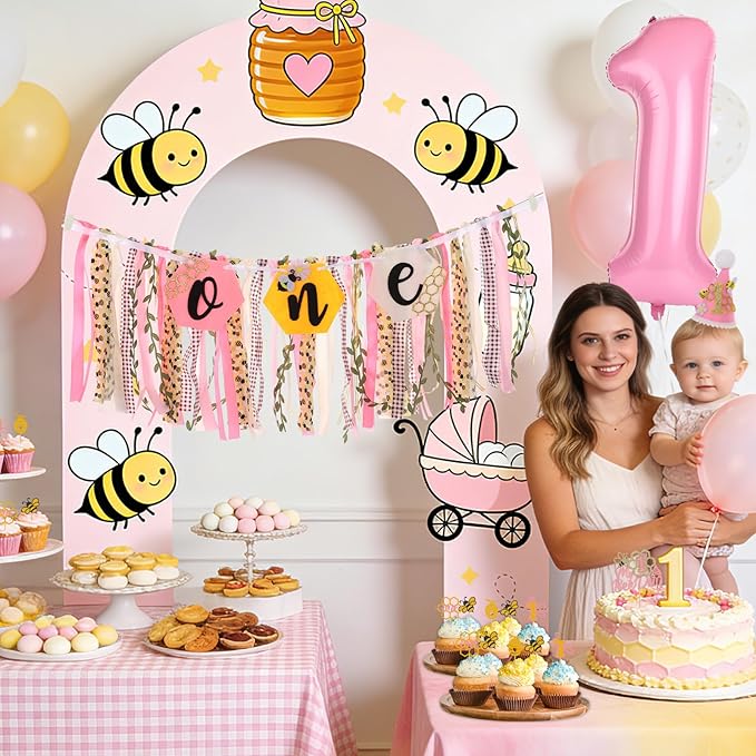 Bee Theme Highchair Banner for Baby First Birthday Party Decorations