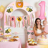 Bee Theme Highchair Banner for Baby First Birthday Party Decorations