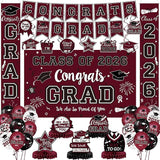 Maroon Themed Graduation Decorations Class of 2026 Congrats Grad