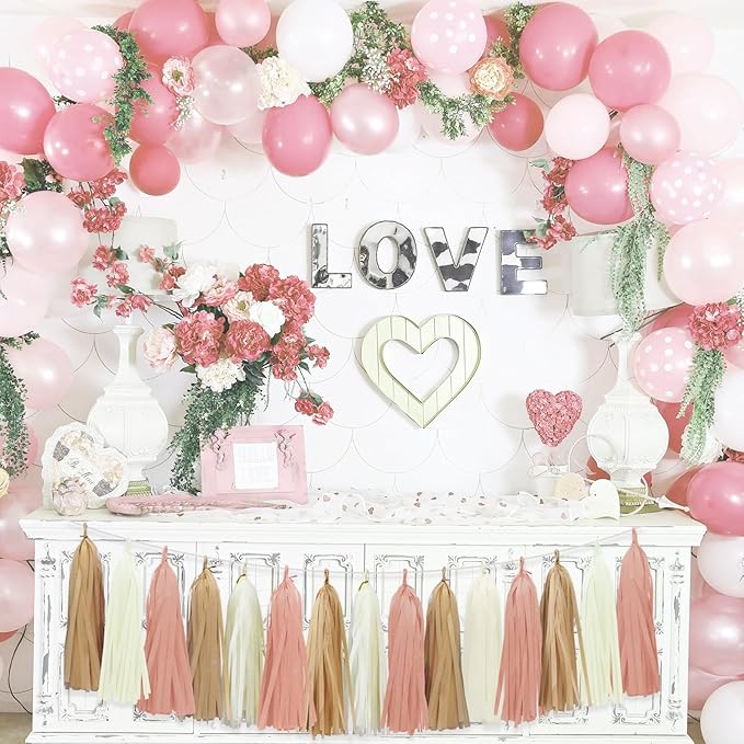 Retro Pink Tassel Garland for Boho Baby Shower Decorations Blush