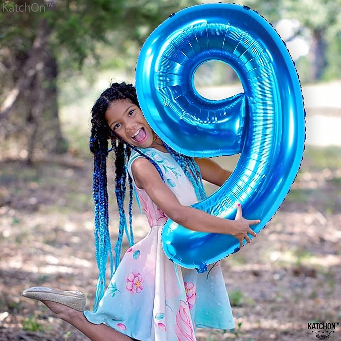 KatchOn, Giant Blue Number 9 Balloon - 40 Inch | Foil 9 Birthday