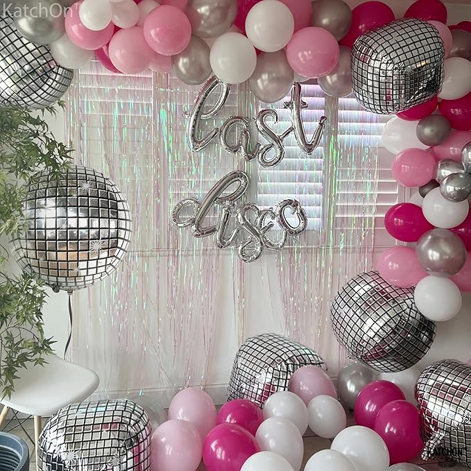 KatchOn, Silver Disco Ball Balloons - Huge 22 Inch, Pack of 6 | 4D
