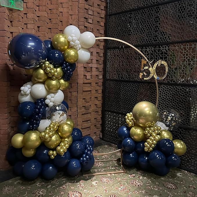 Blue and Gold Balloons Arch Garland Kit, 134pcs Navy Blue Gold White
