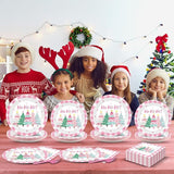 96Pcs Pink Christmas Trees Paper Plates and Napkins Xmas Watercolor
