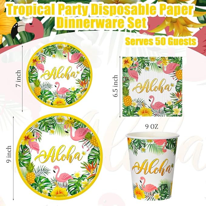 200 Pcs Tropical Hawaii Aloha Party Supplies Serve 50 Guests Luau